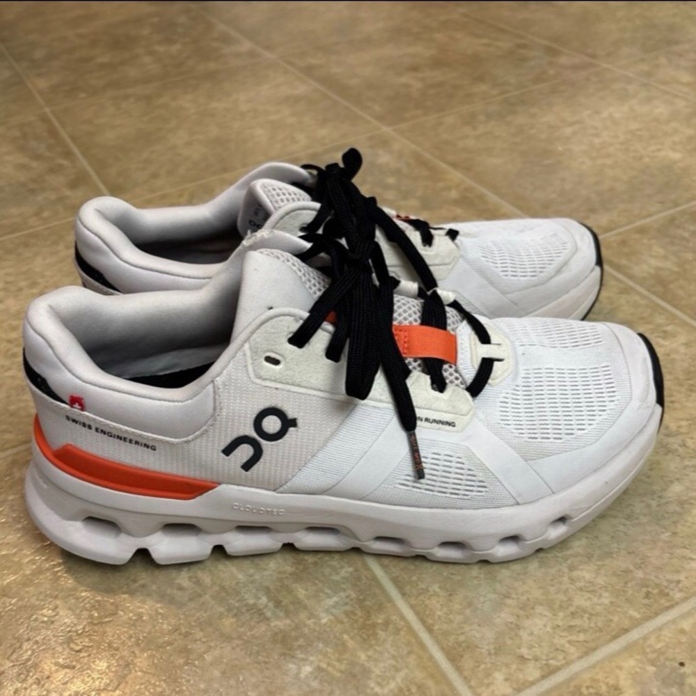 On Running Athletic Shoes in White and Orange